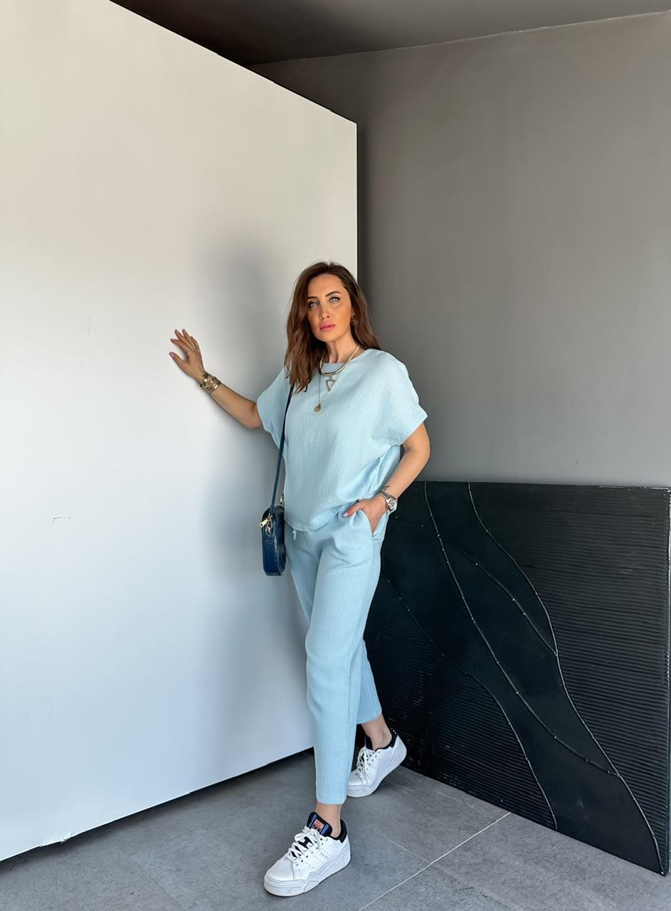 Bebe Mavisi Yarasa Kollu Naturel Takım