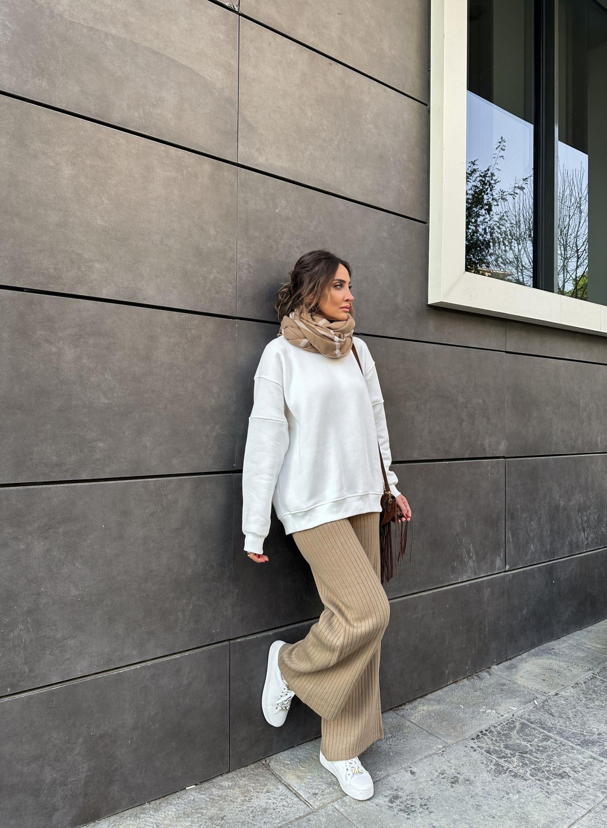 Bej Fitilli Triko Pantolon