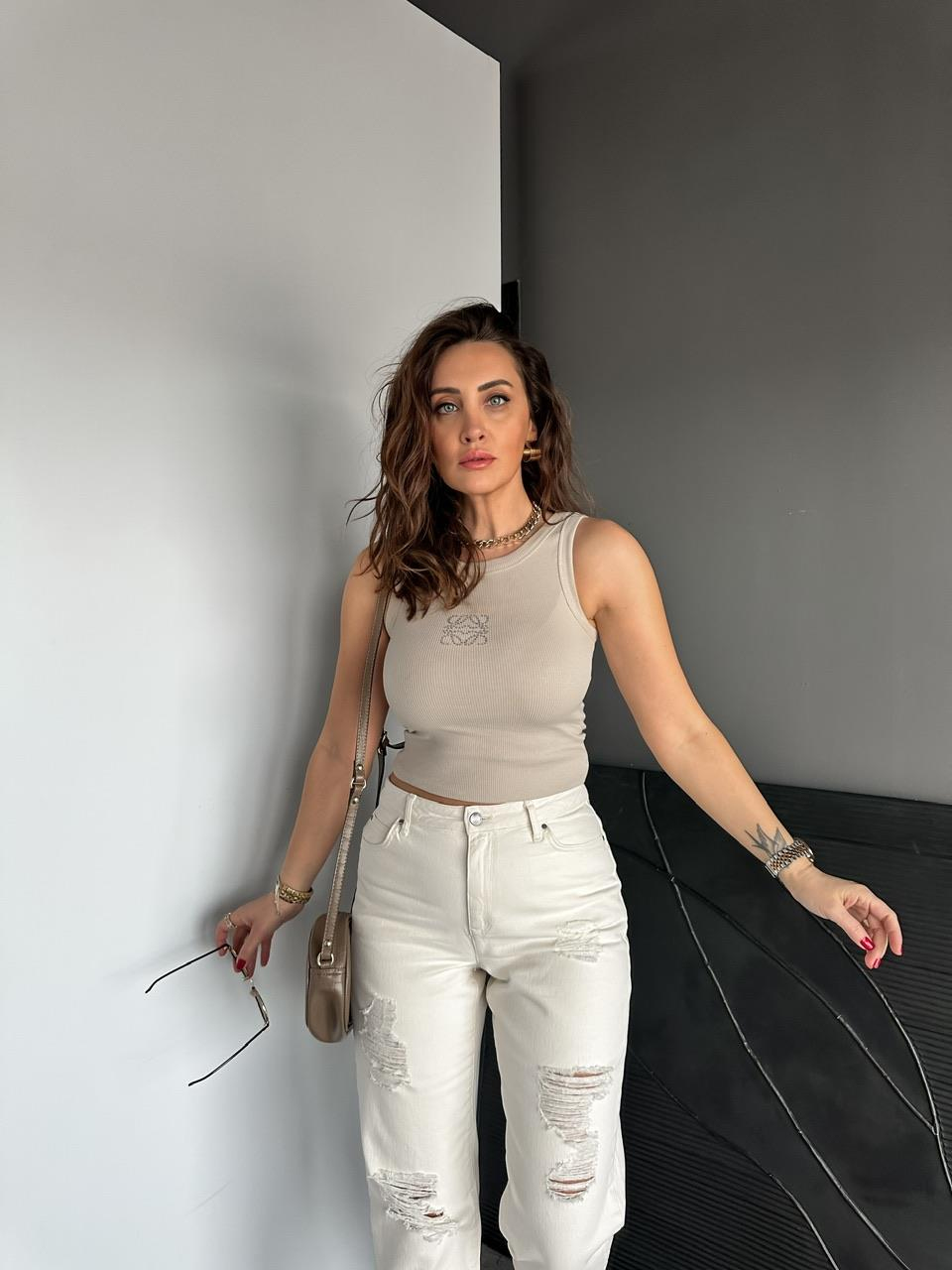 Bej Taş İşlemeli Atlet