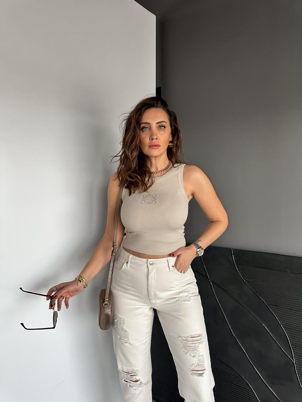 Bej Taş İşlemeli Atlet