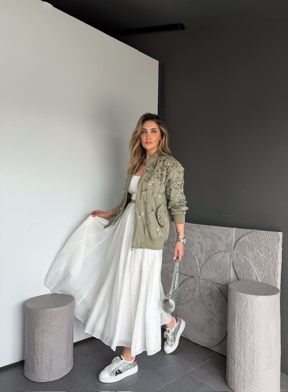 Beyaz Astarlı Parçalı Tensel Etek