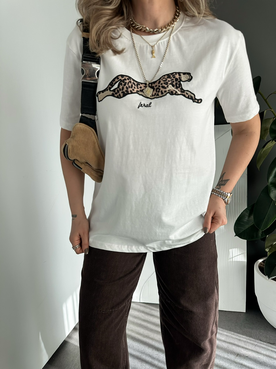 Beyaz Kaplan Figürlü Tshirt