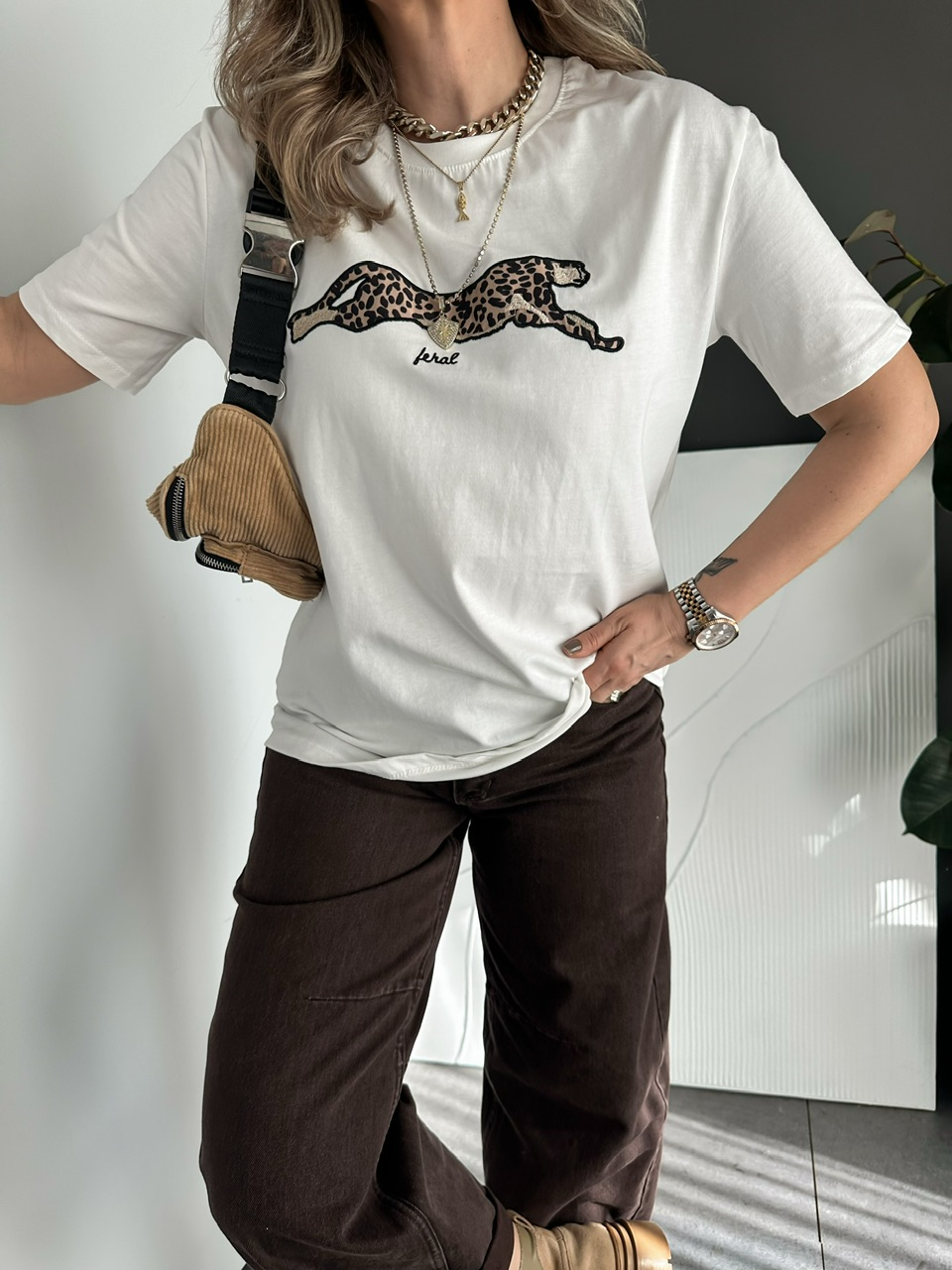 Beyaz Kaplan Figürlü Tshirt
