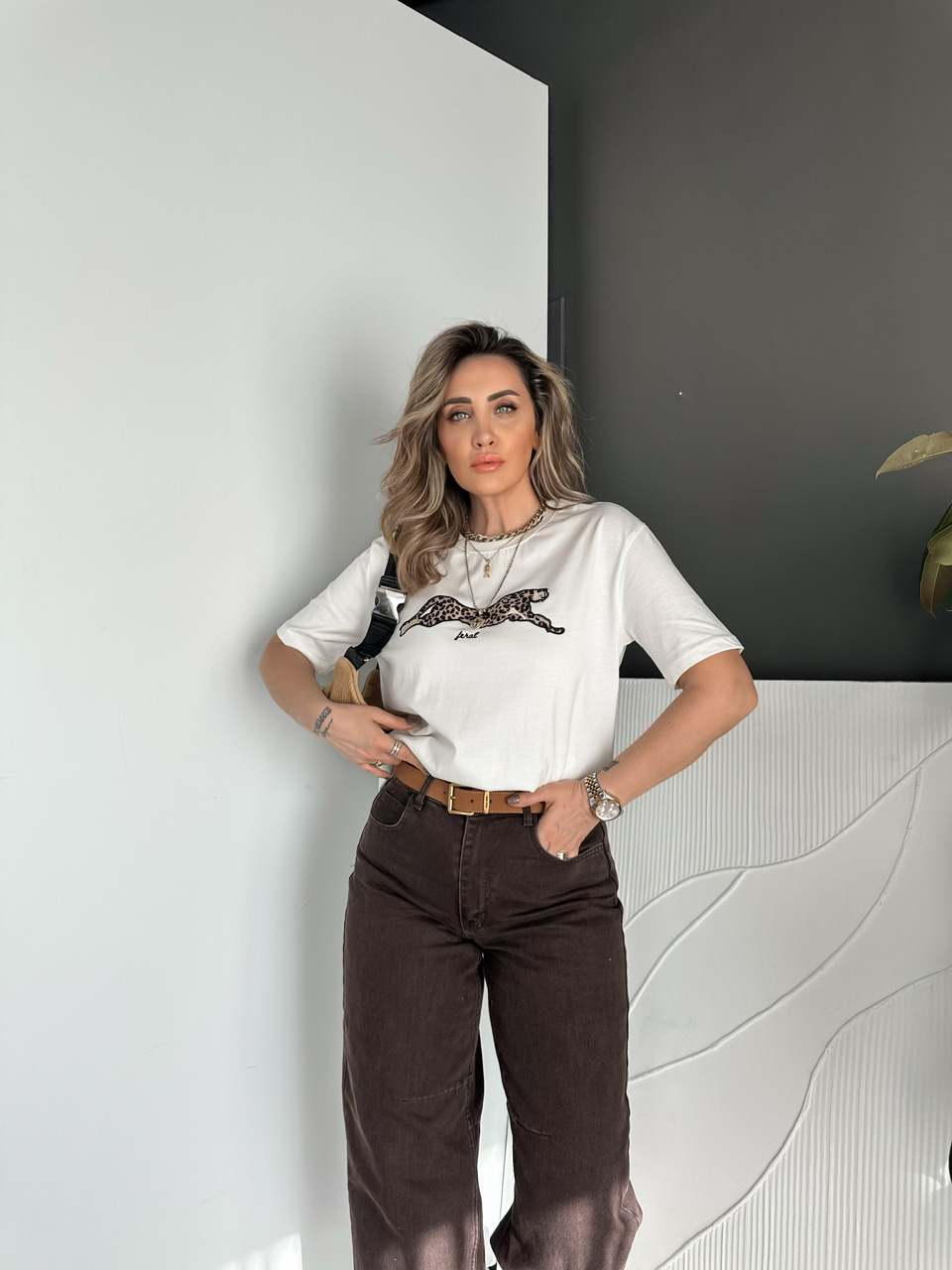 Beyaz Kaplan Figürlü Tshirt