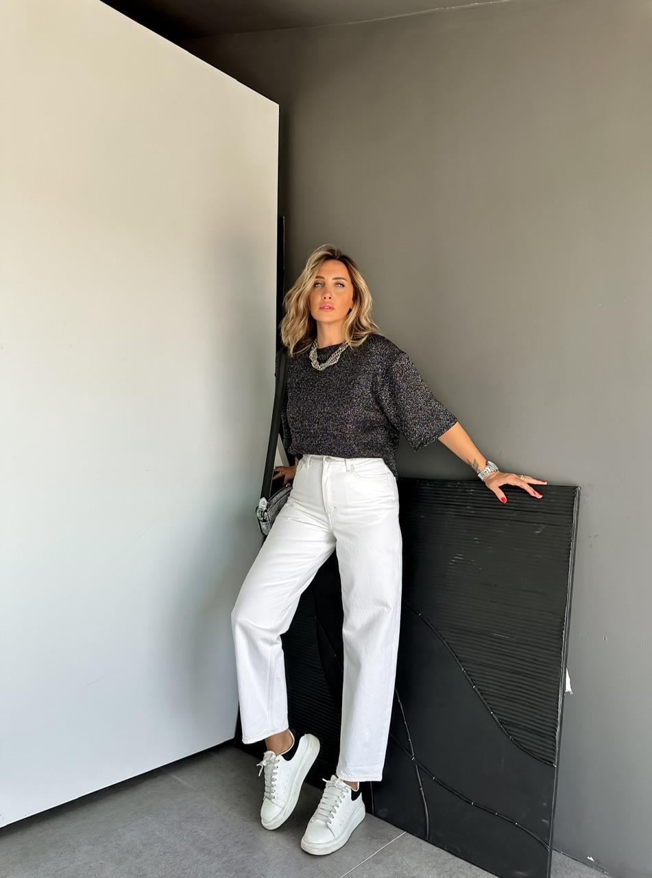 Beyaz Orijinal Mom Fit Jean
