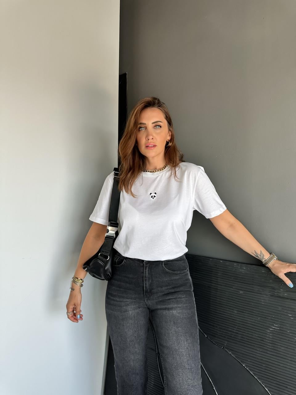 Beyaz Panda Figürlü Tshirt
