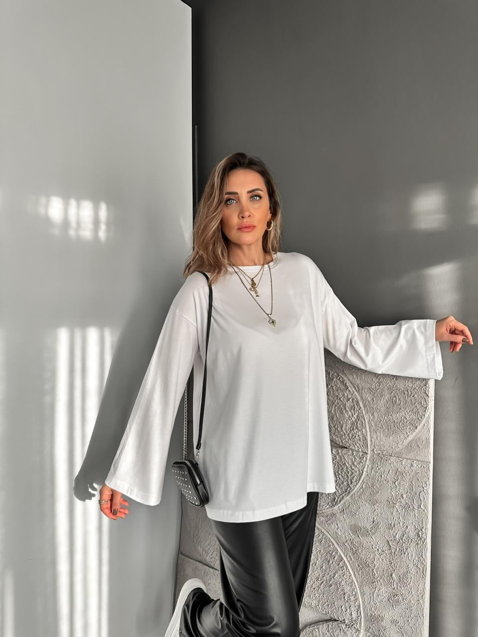 Beyaz Uzun Kol Salaş Tshirt