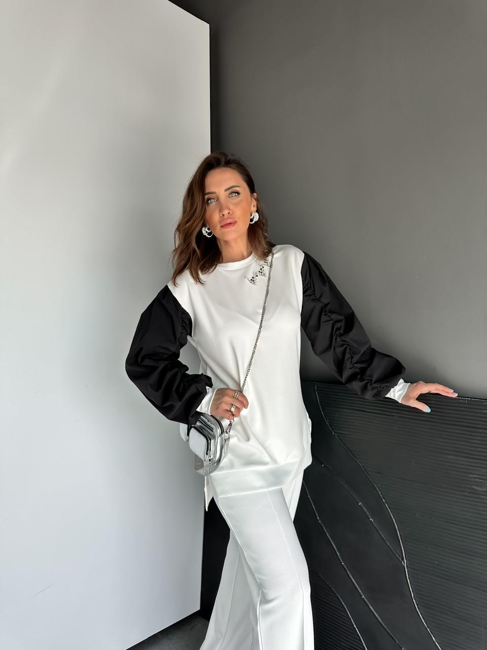 Beyaz Yakası Taşlı Premium Modal Takım