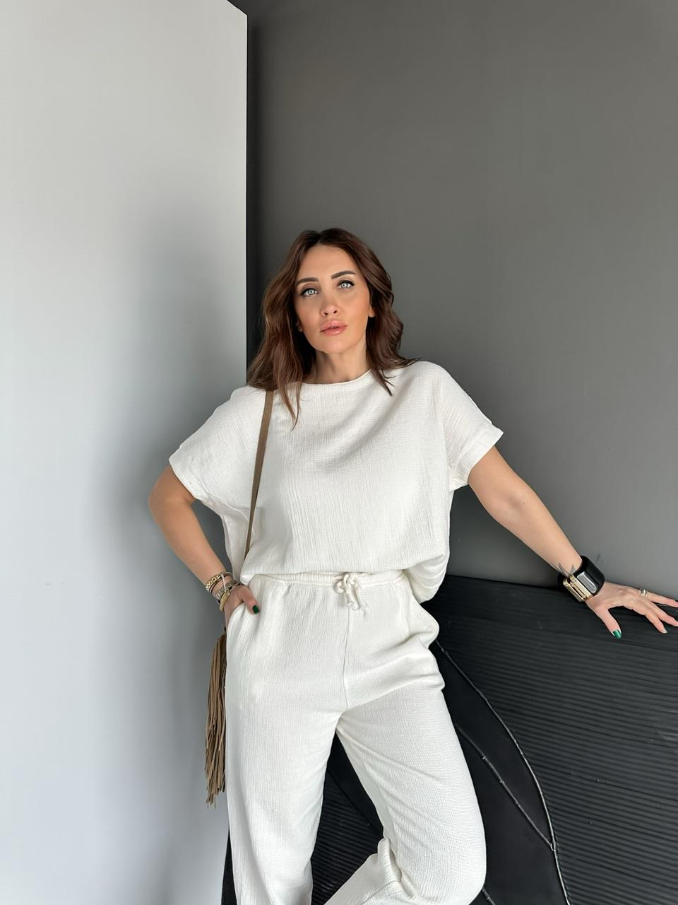 Beyaz Yarasa Kollu Naturel Takım