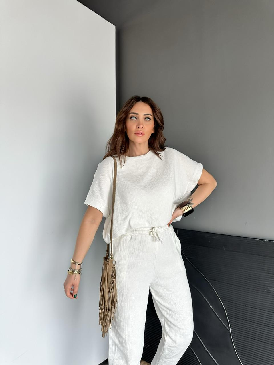 Beyaz Yarasa Kollu Naturel Takım