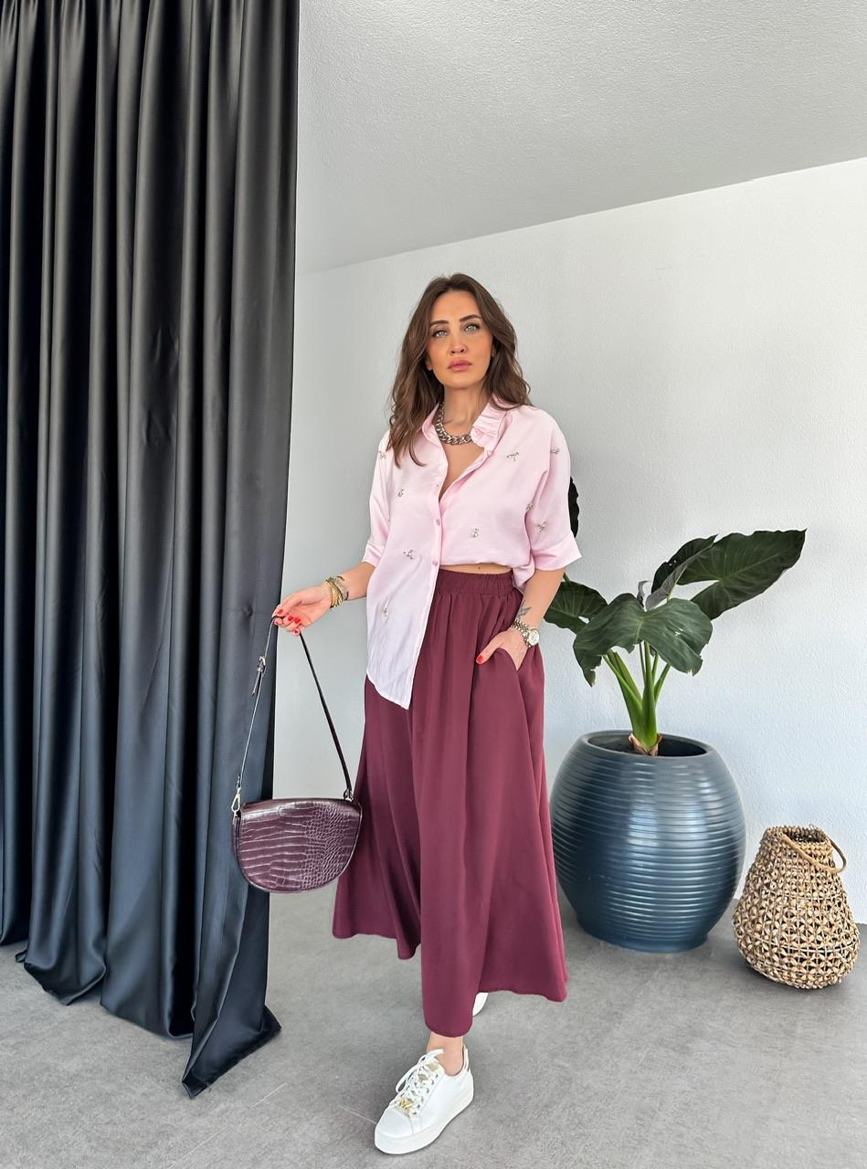Bordo Beli Lastikli Cepli Soft Etek