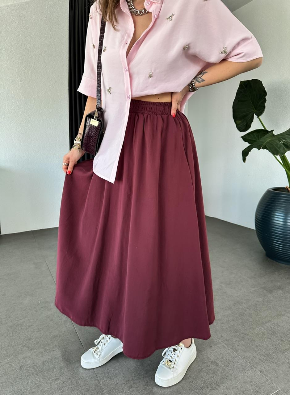 Bordo Beli Lastikli Cepli Soft Etek