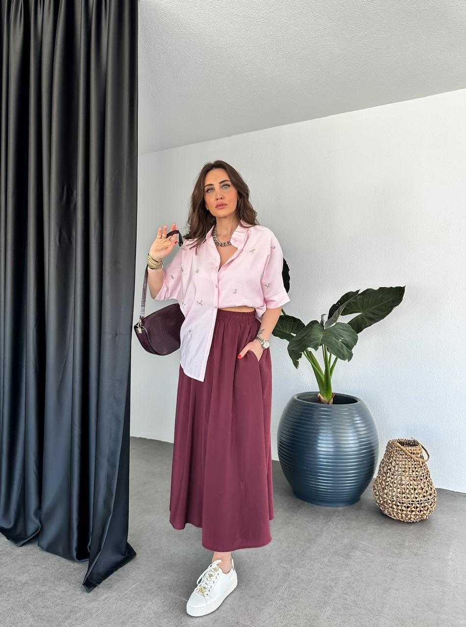Bordo Beli Lastikli Cepli Soft Etek