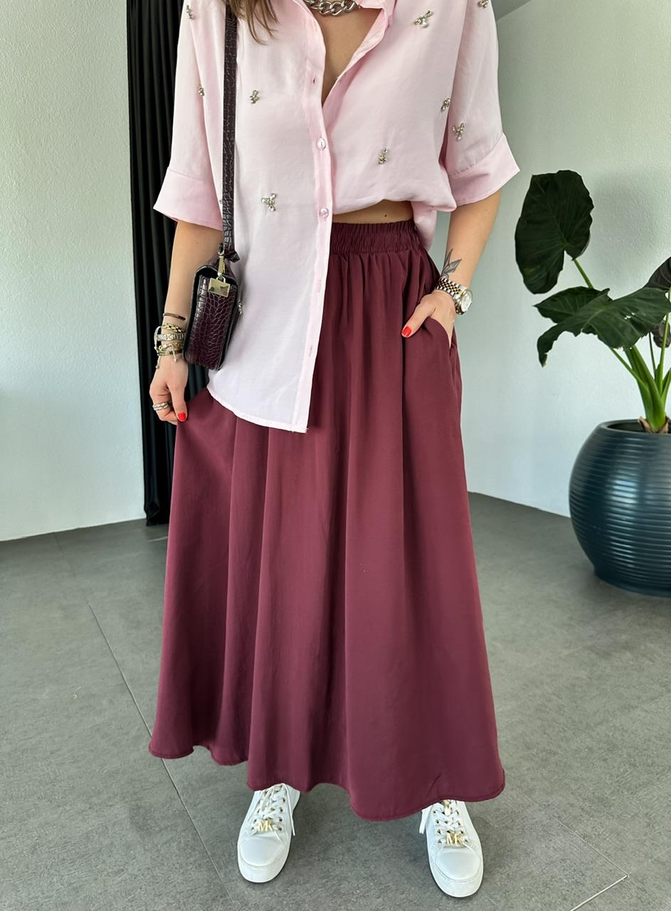 Bordo Beli Lastikli Cepli Soft Etek