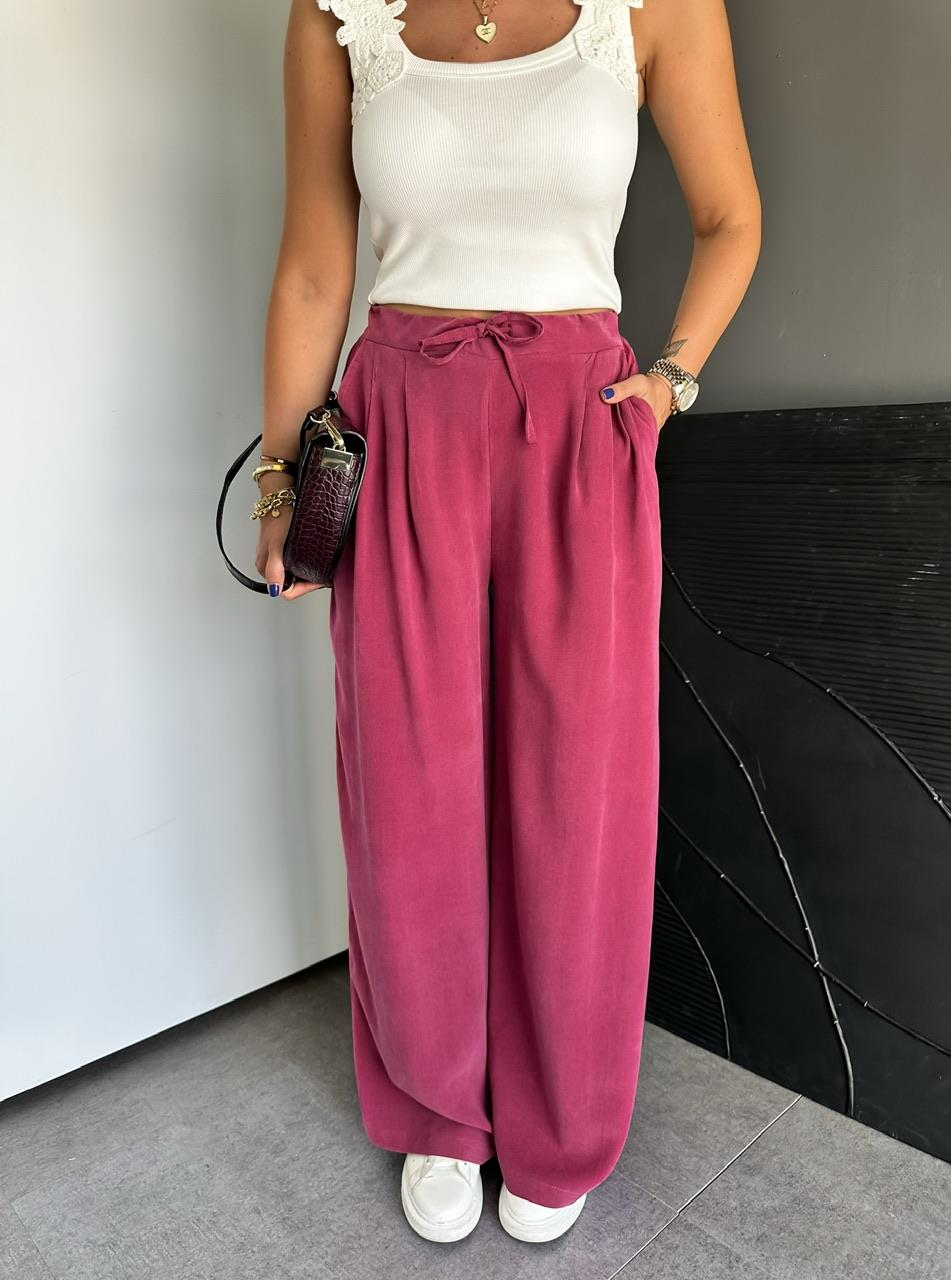 Bordo Beli Lastikli Cepli Soft Pantolon