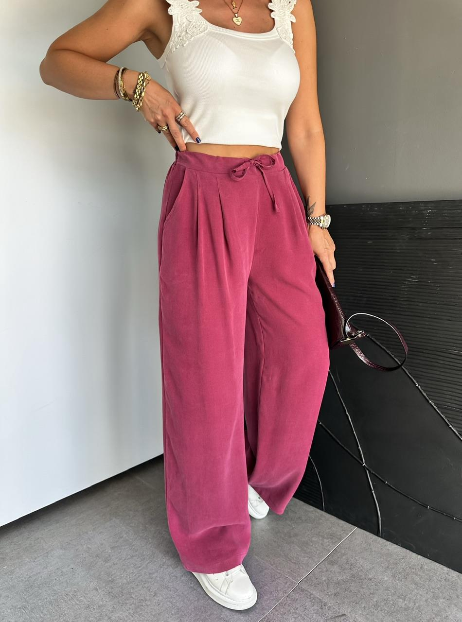 Bordo Beli Lastikli Cepli Soft Pantolon
