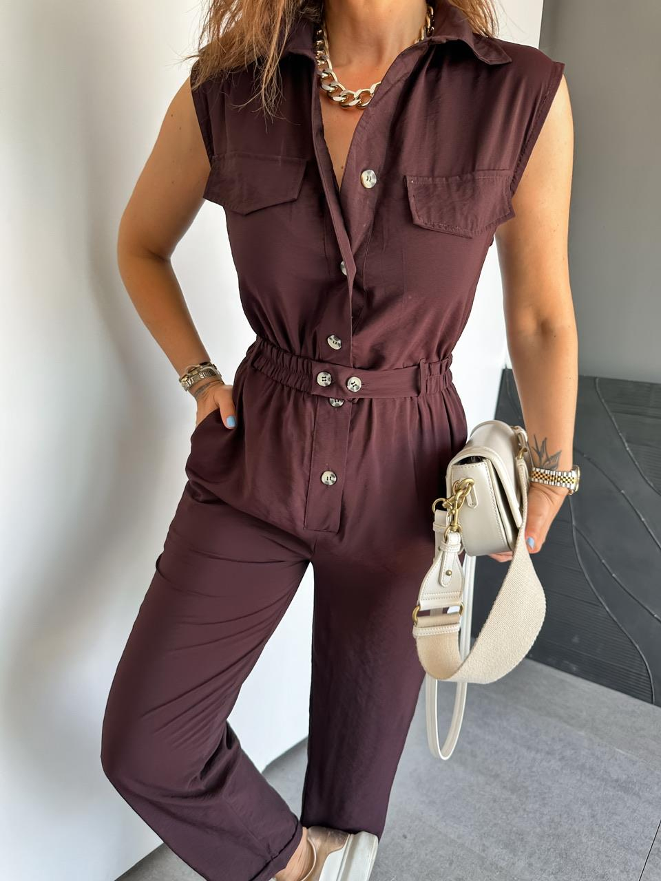 Bordo Beli Lastikli Safari Soft Tulum