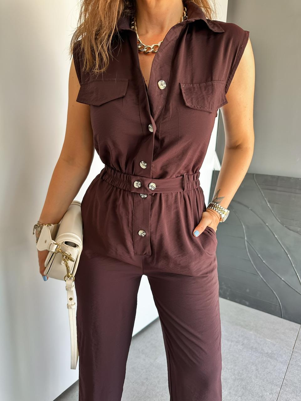 Bordo Beli Lastikli Safari Soft Tulum