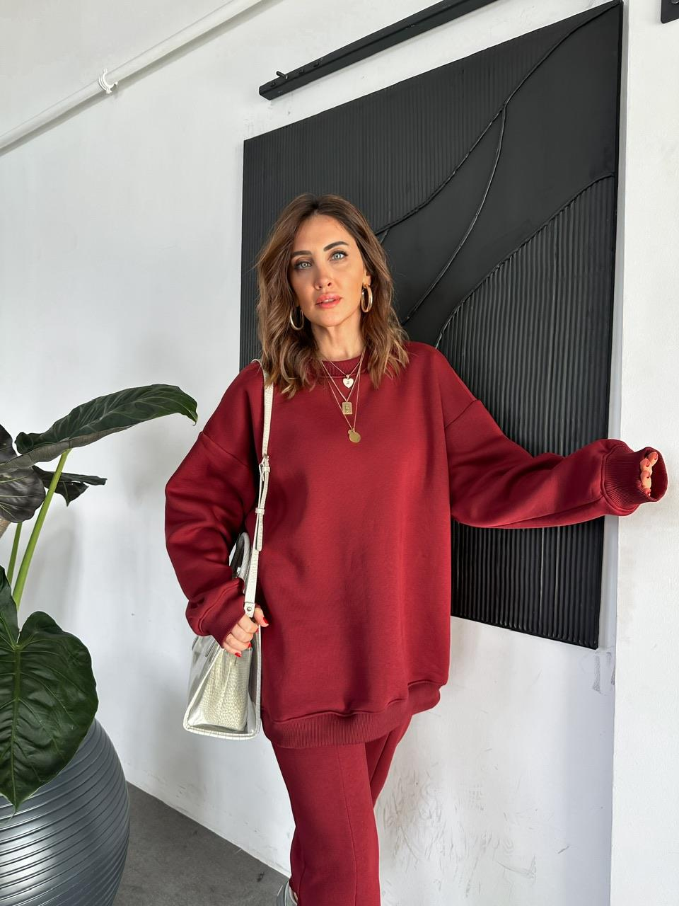 Bordo Bisiklet Yaka Salaş Basic Takım