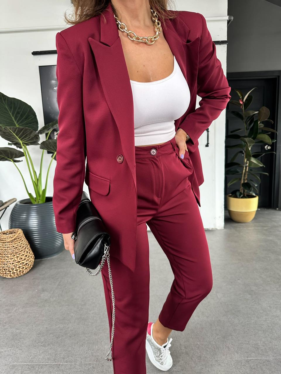 Bordo Ceket Pantolon Klasik Takım