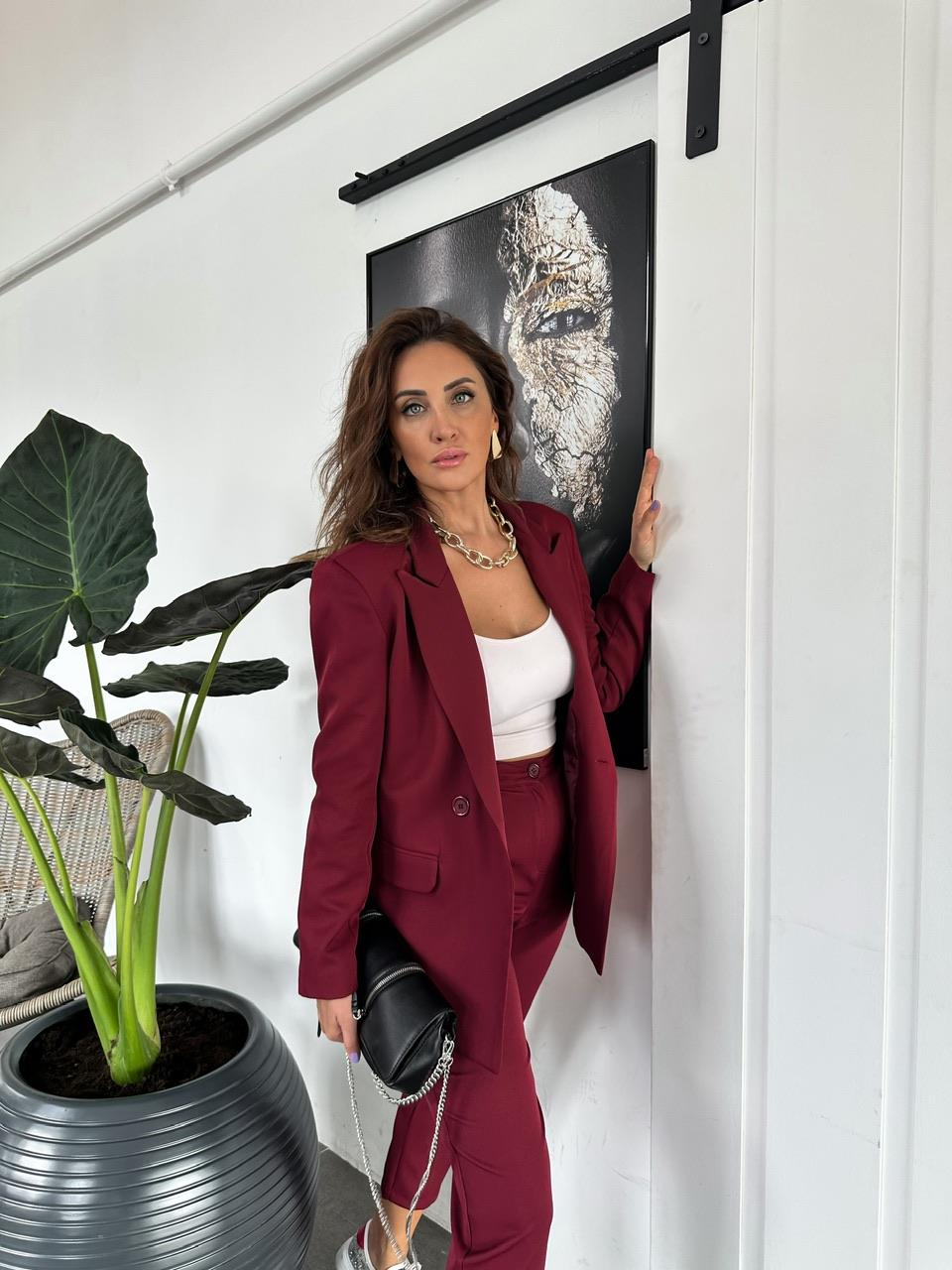 Bordo Ceket Pantolon Klasik Takım