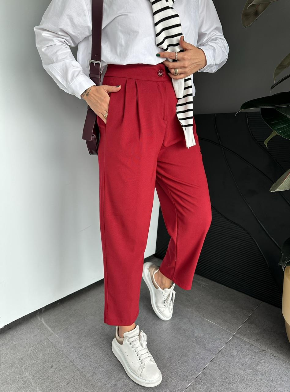 Bordo Cepli Basic Kumaş Pantolon