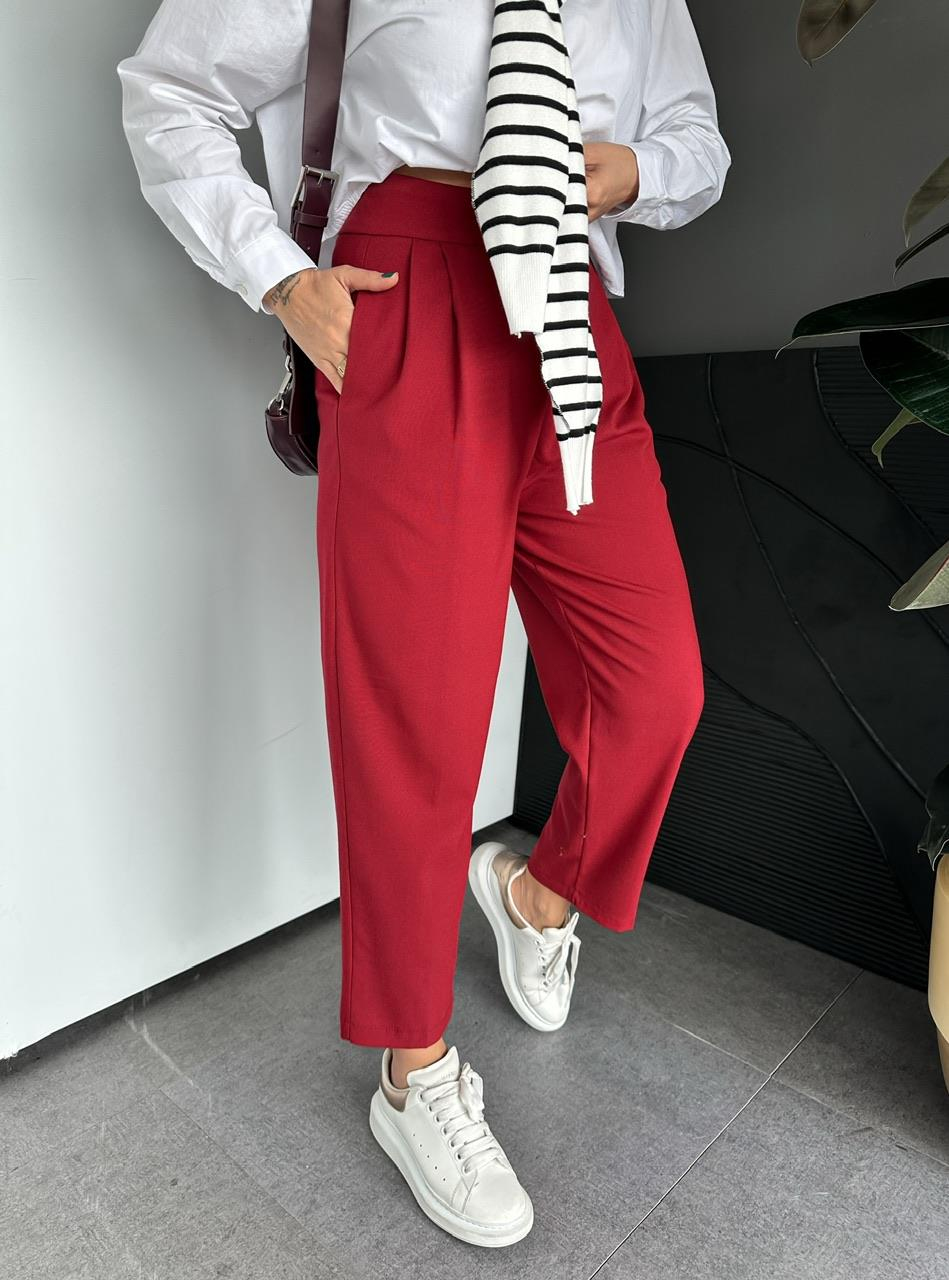 Bordo Cepli Basic Kumaş Pantolon