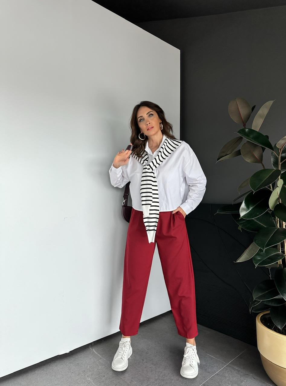 Bordo Cepli Basic Kumaş Pantolon