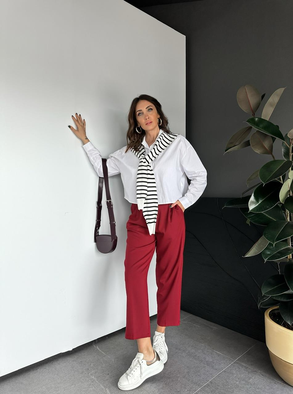 Bordo Cepli Basic Kumaş Pantolon