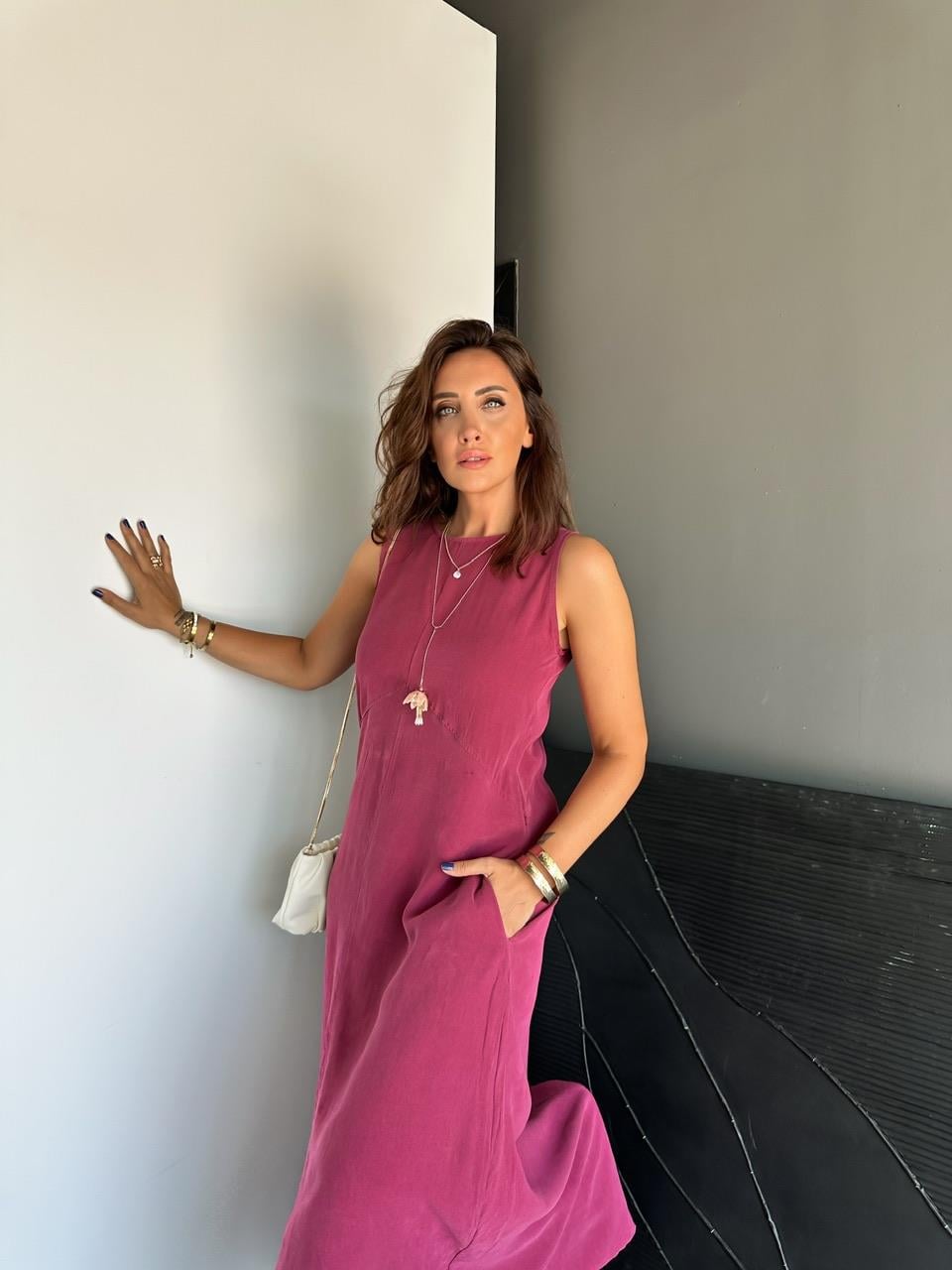 Bordo Cepli Maxi Modal Elbise