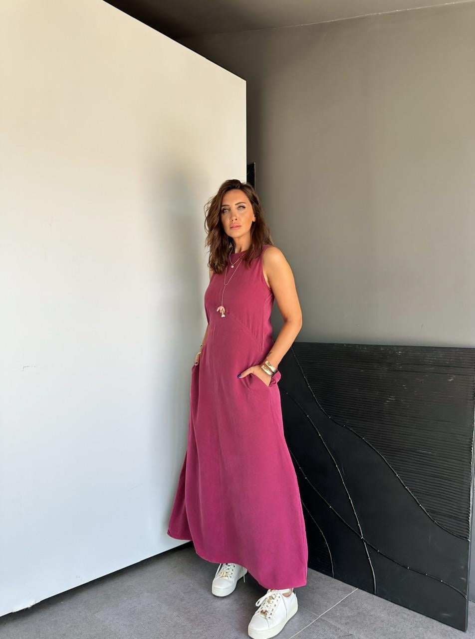 Bordo Cepli Maxi Modal Elbise