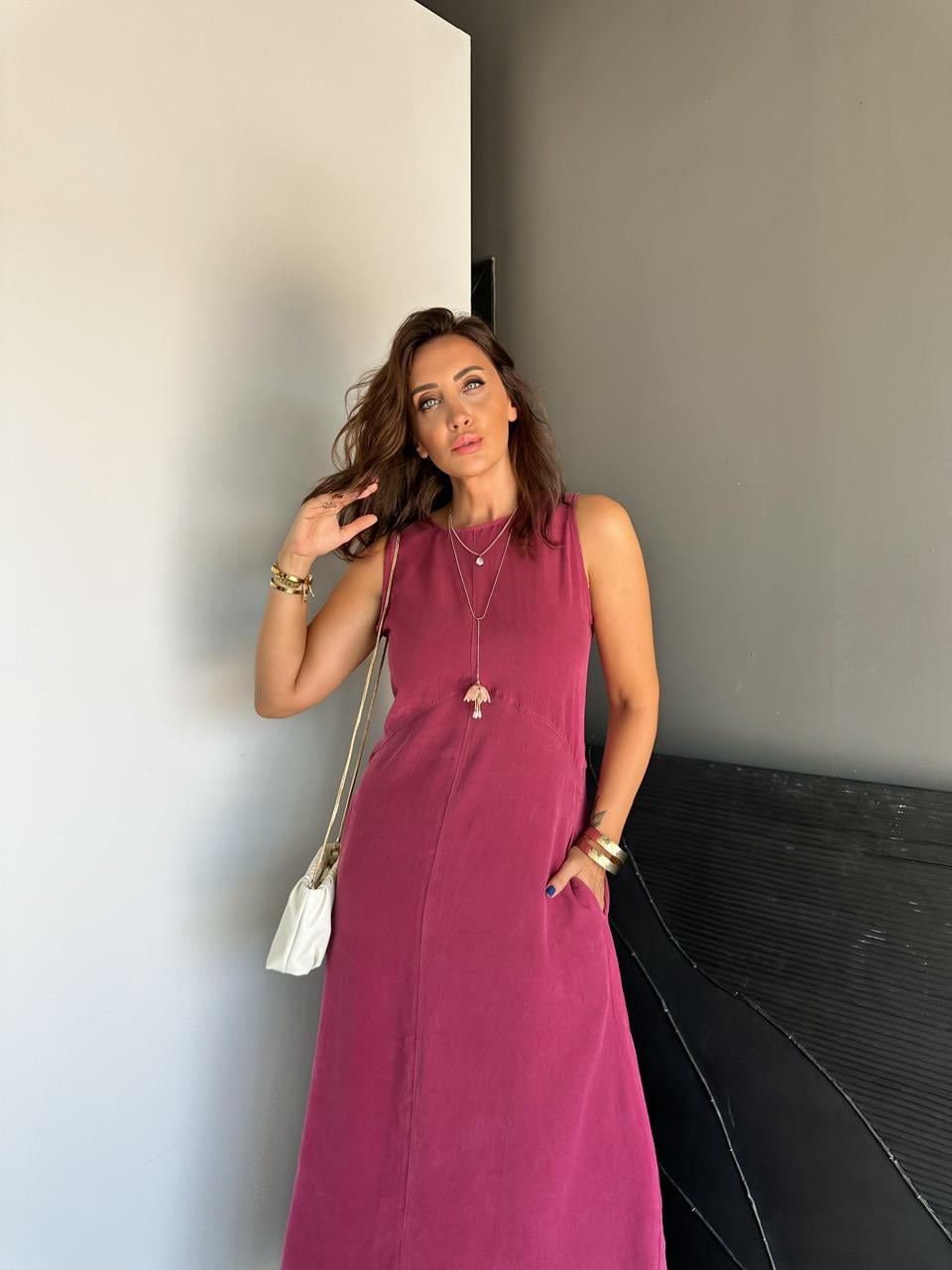 Bordo Cepli Maxi Modal Elbise