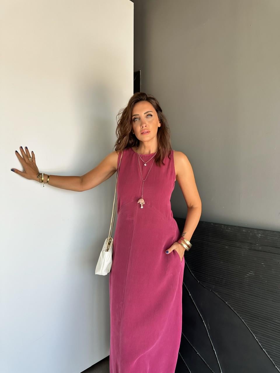 Bordo Cepli Maxi Modal Elbise