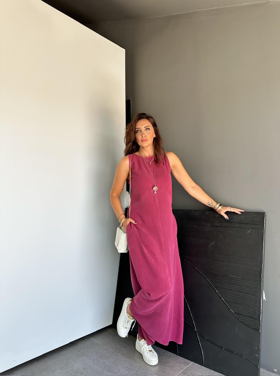 Bordo Cepli Maxi Modal Elbise