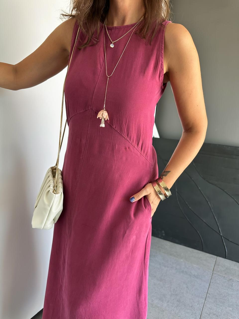 Bordo Cepli Maxi Modal Elbise
