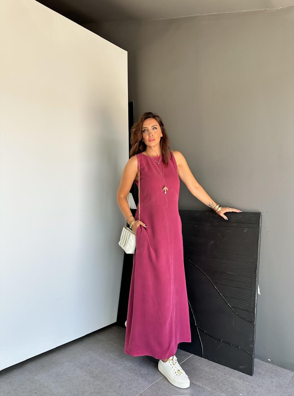 Bordo Cepli Maxi Modal Elbise