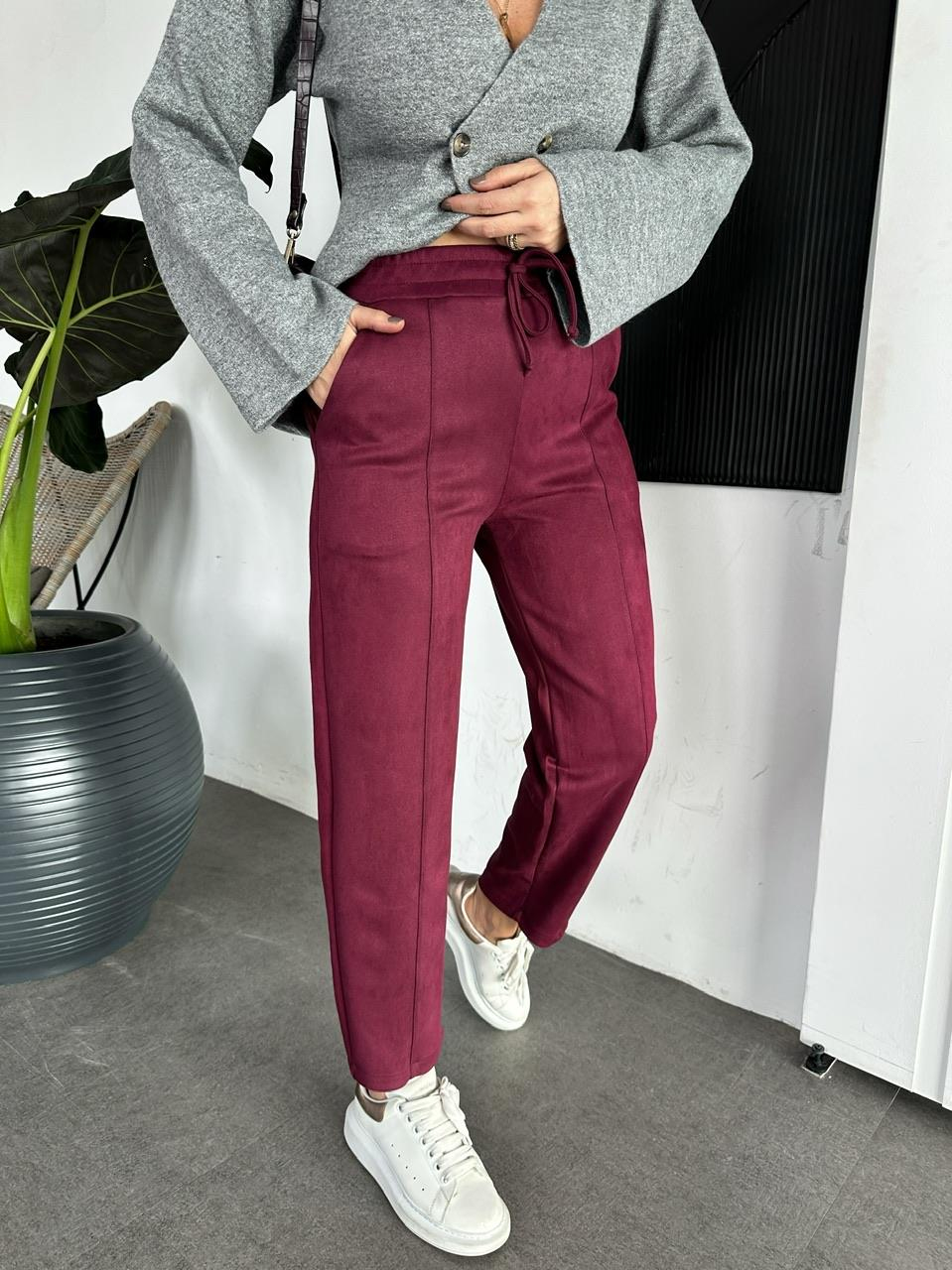 Bordo Çımalı Süet Pantolon