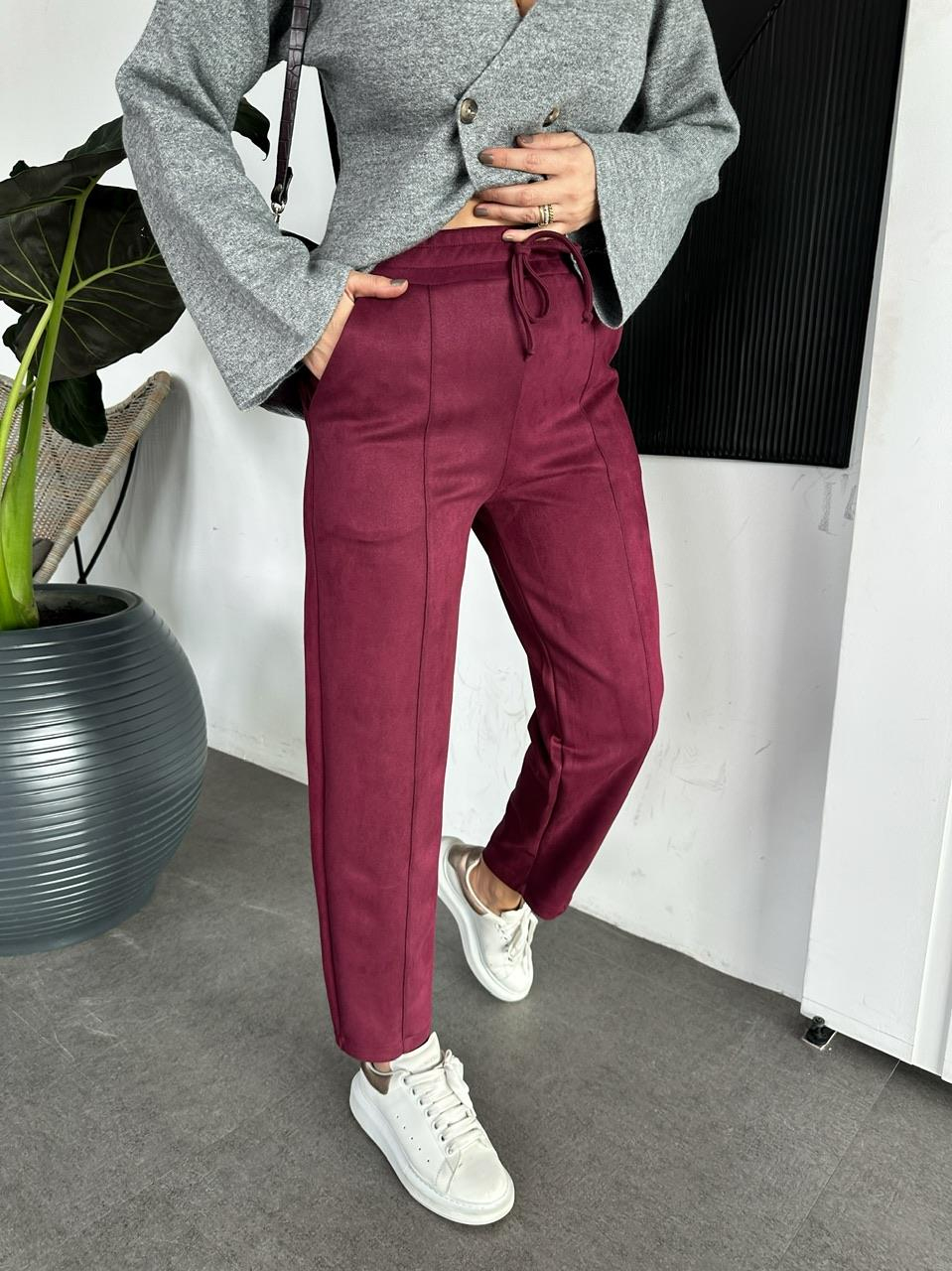 Bordo Çımalı Süet Pantolon