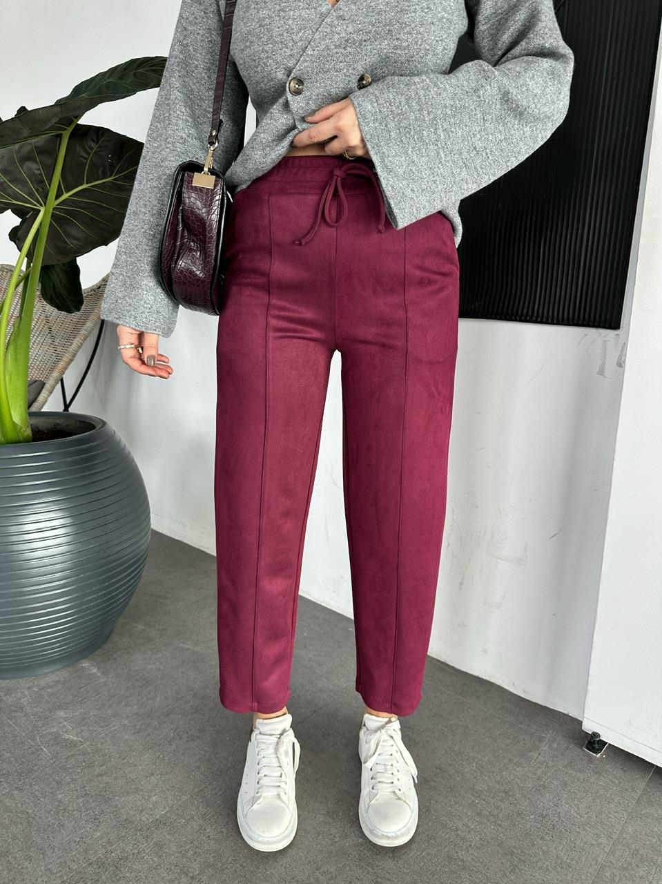 Bordo Çımalı Süet Pantolon