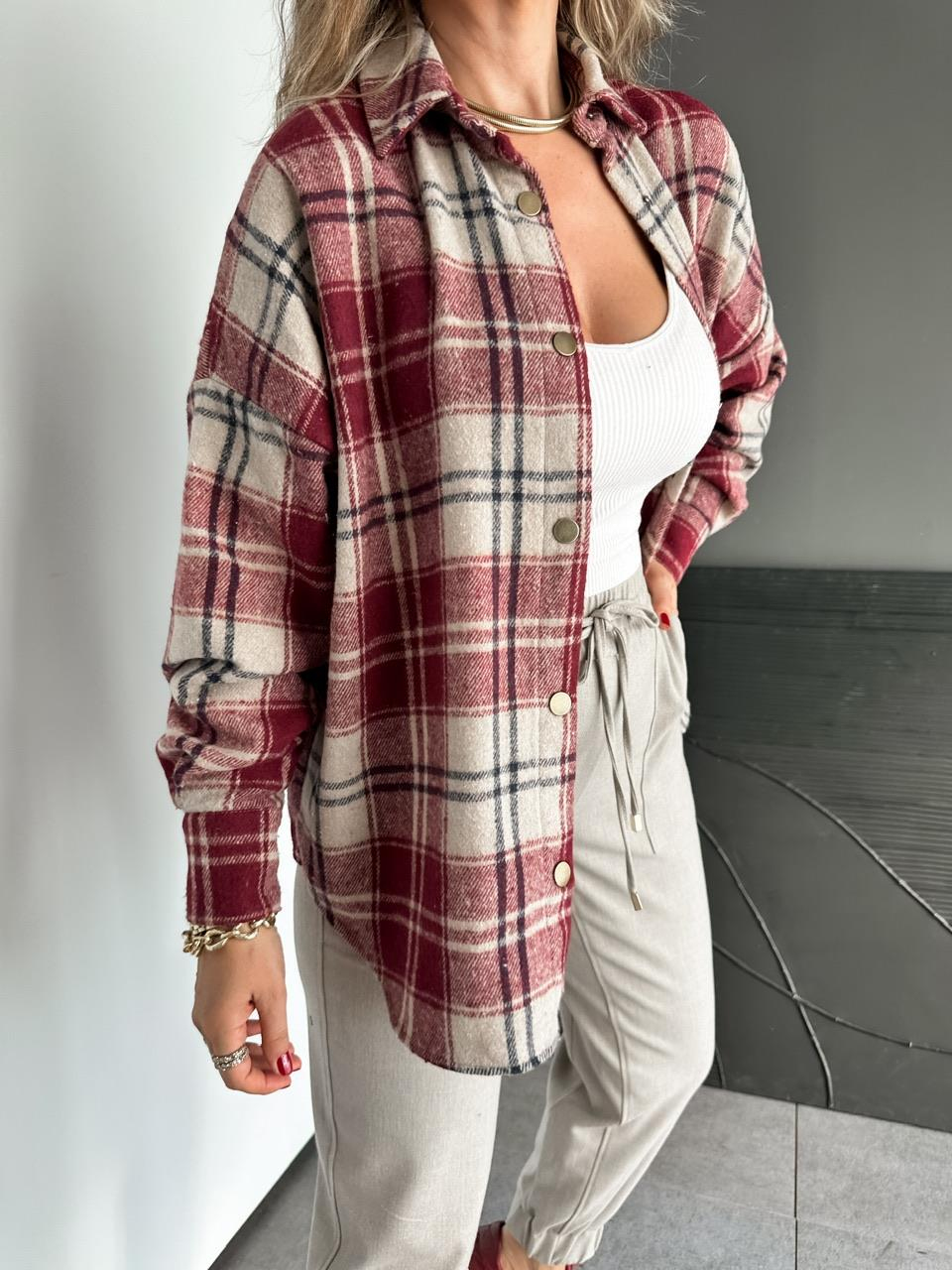 Bordo Çıtçıtlı Oduncu Gömlek