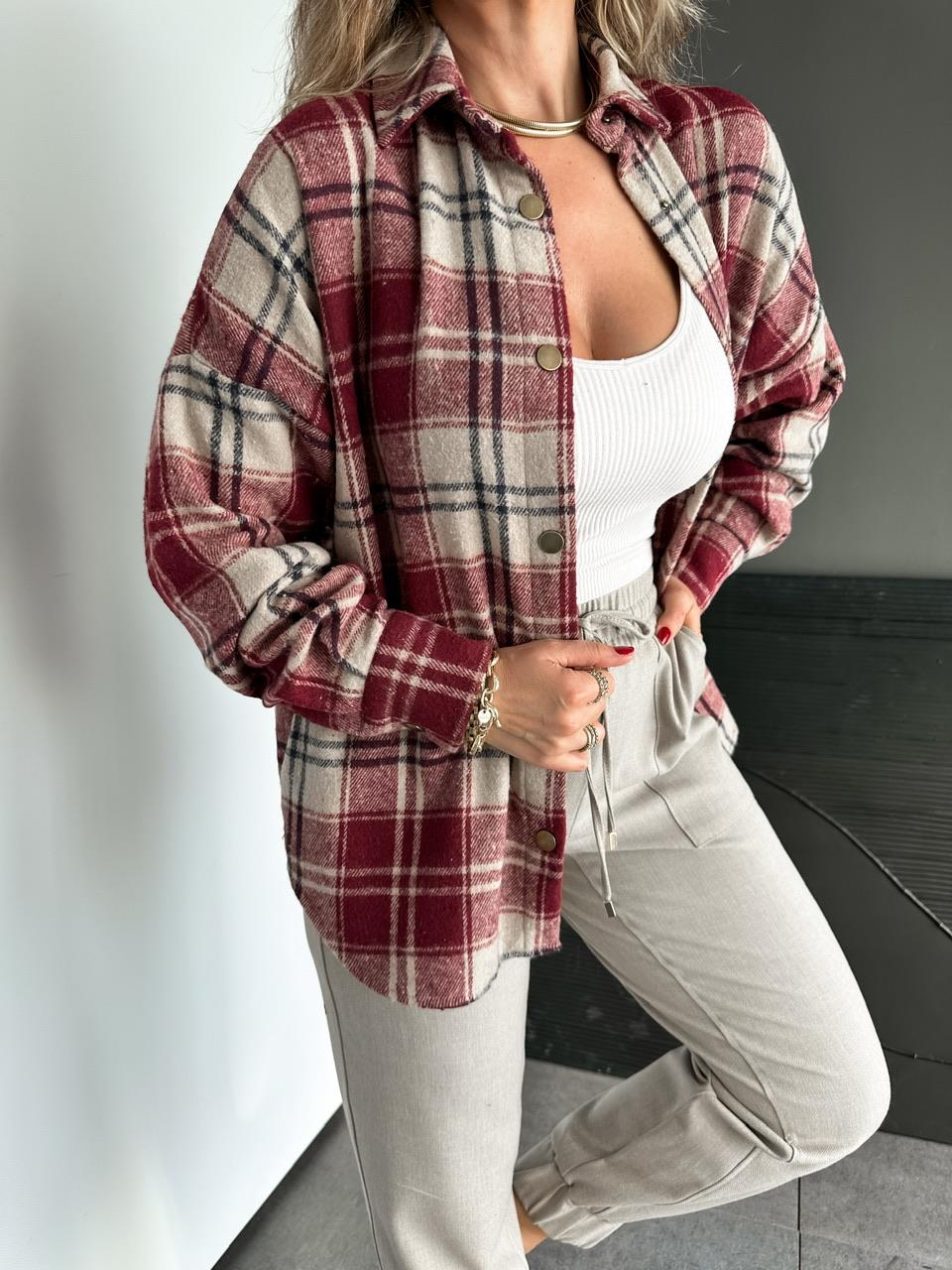 Bordo Çıtçıtlı Oduncu Gömlek