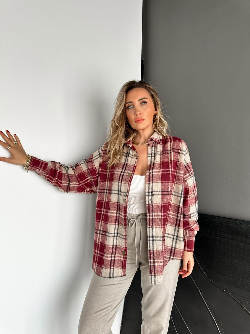 Bordo Çıtçıtlı Oduncu Gömlek