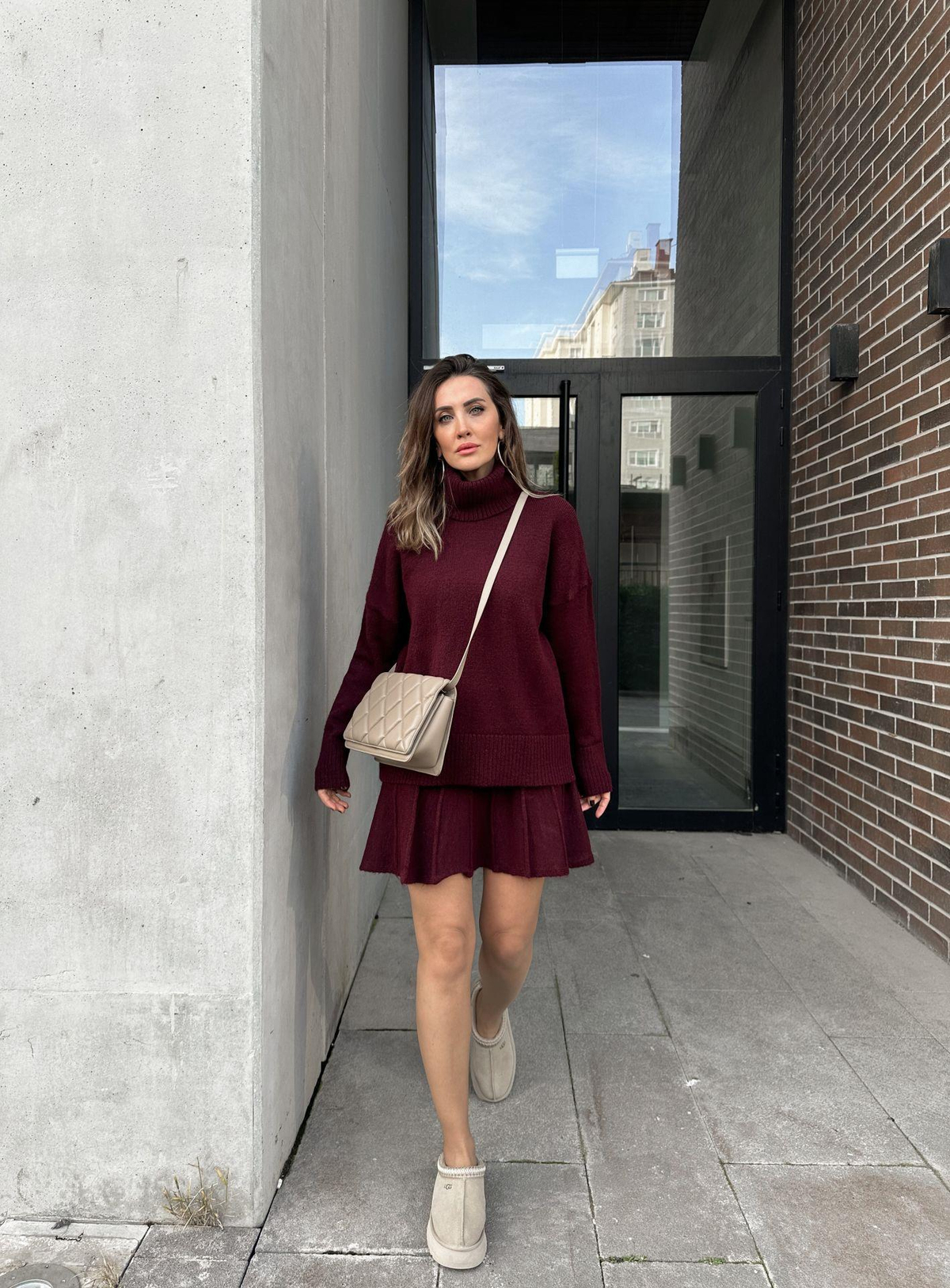 Bordo Etekli Triko Takım