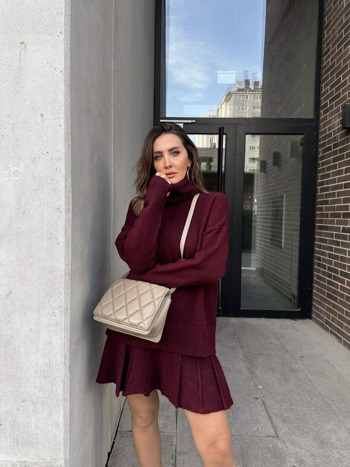 Bordo Etekli Triko Takım