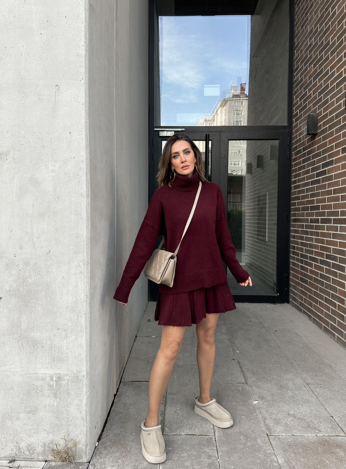 Bordo Etekli Triko Takım