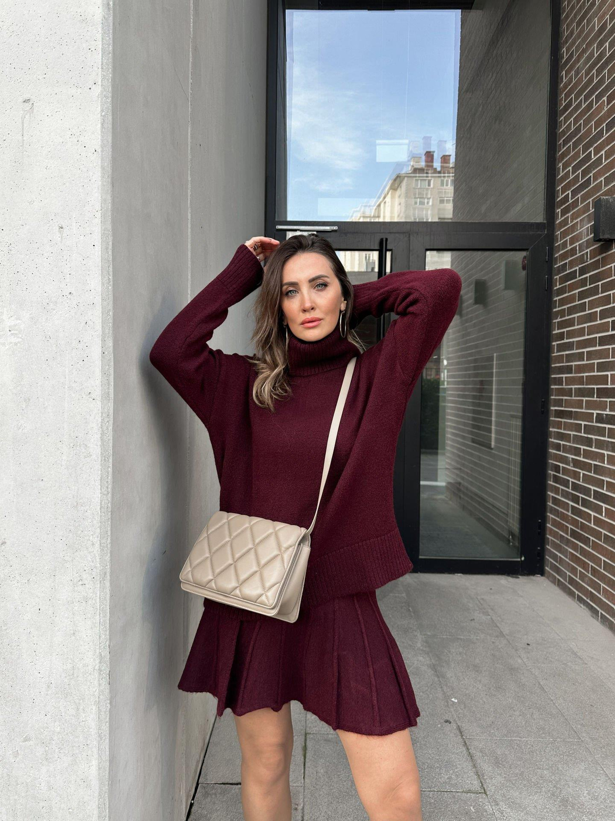 Bordo Etekli Triko Takım