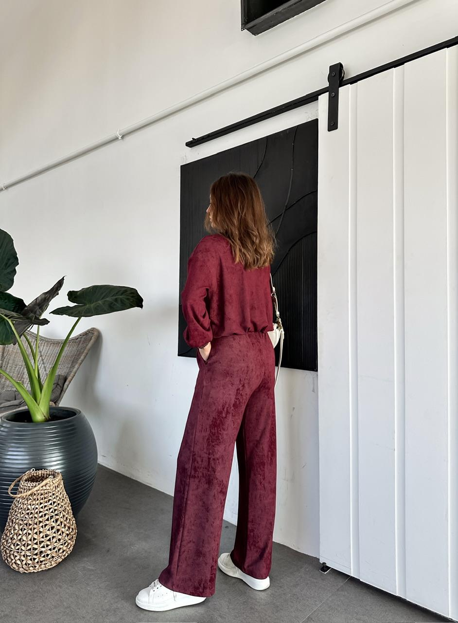 Bordo Fermuarlı Ceketli Batik Takım