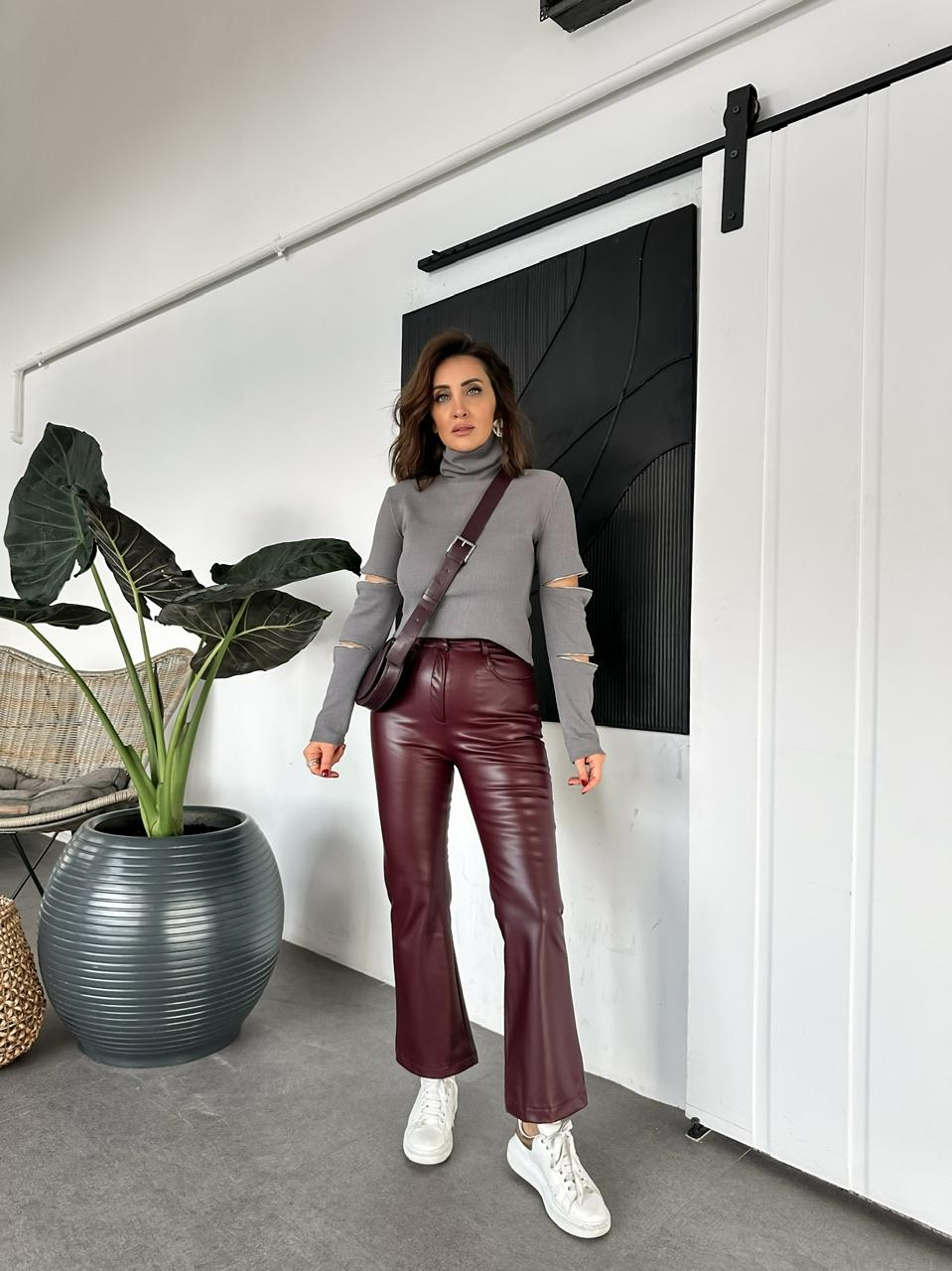 Bordo Geniş Paça Likralı Pantolon