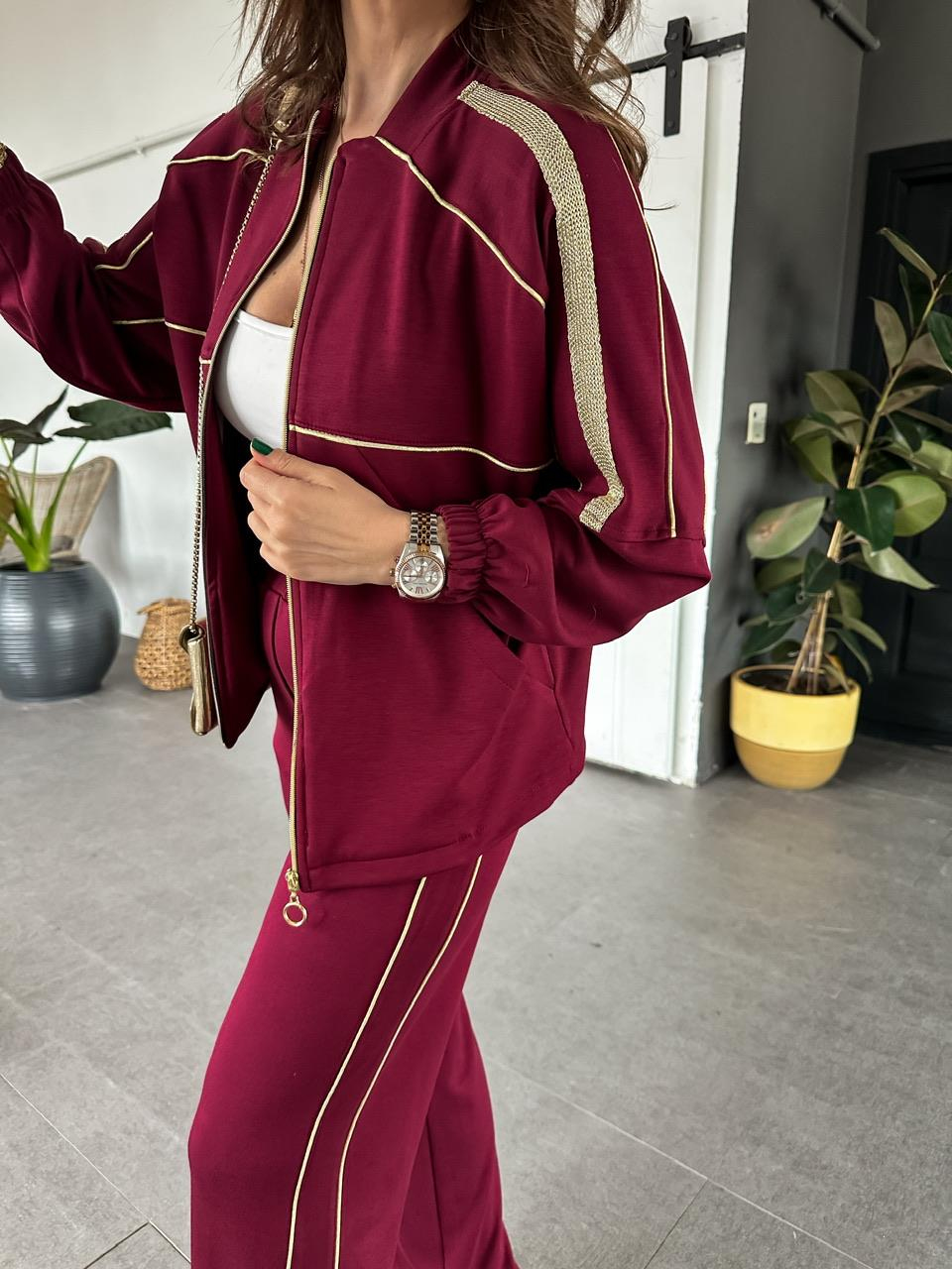 Bordo Gold İşlemeli Premium Takım