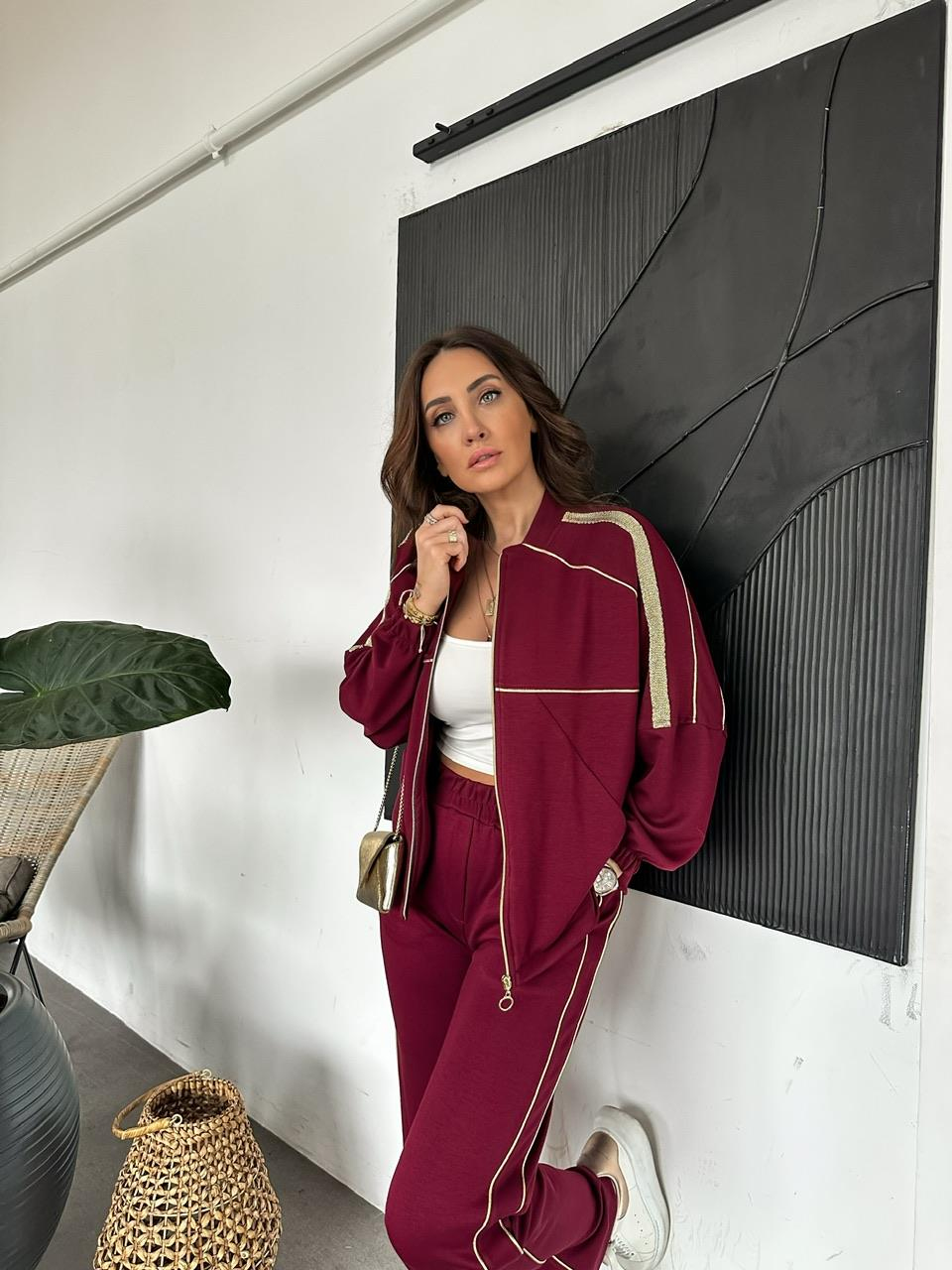 Bordo Gold İşlemeli Premium Takım